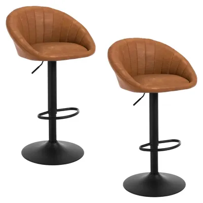 Image de Ensemble de 2 tabourets de bar - Tabourets de cuisine - Réglables en hauteur - Rotation à 360° - Dossier ergonomique - Similicuir - Marron