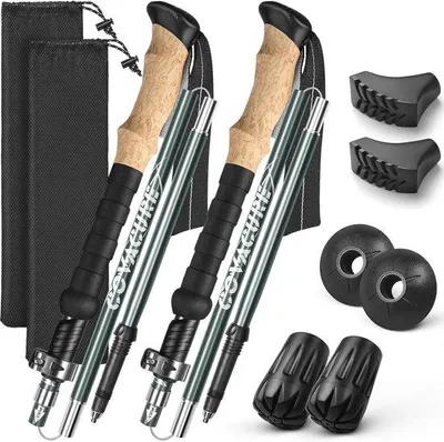 Productafbeelding van Wandelstokken Nordic Walking 110-130 cm - Opvouwbaar, Verstelbaar en Lichtgewicht met Rubberdoppen