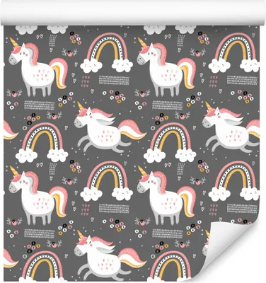 Produktbild von 10m VLIES TAPETE Rolle Kinderzimmer Tiere Einhürner Regenbogen Herzen XXL
