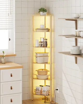 Eckregal 6 Ebenen mit LED-Beleuchtung, Dreieck, Eiche, 37x27x150 cm
