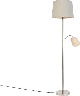 Zdjęcie produktu dla Klasyczna lampa podłogowa ze stali z szarym kloszem i lampką do czytania - Retro