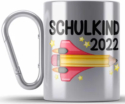 Produktbild von Trendation - Einschulung Junge Mädchen Geschenk Schultüte Füllung Edelstahl Tasse Karabiner Schulstart 1. Schultag Schuleinführung Schulanfang Geschenkidee Schulkind 2022 (Silber)