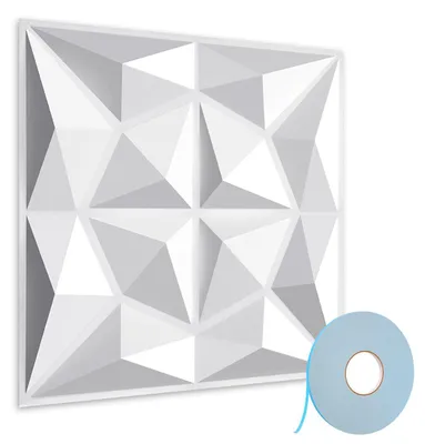 Immagine prodotto di Pannelli murali 3D, 30x30 cm, bianchi, design a diamante, in PVC, autoadesivi, per rivestimenti interni