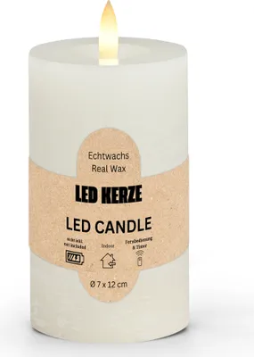 Immagine prodotto di Candela a LED a colonna di cera, fiamma tremolante, Ø 7x12 cm, bianco
