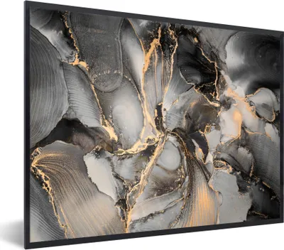 Produktbild von MuchoWow® Gerahmtes Poster Grau - Luxus - Gold - Marmor 80x60 cm - Poster mit Schwarzem Bilderrahmen Wandposter Rahmen Foto Bilder - Schwarzem - Mit Gestell