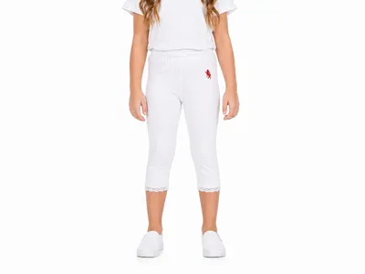 Produktbild von 5060 Bondi Leggings Mädchen – Weiß, Gr. 110 – 95 % Baumwolle, 5 % Elasthan, mit Stick-Emblem