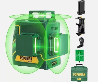 Produktbild von POPOMAN Profi Laser Wasserwaage Kreuzlinienlaser,  3x360° 45m Akku