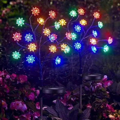 Productafbeelding van Zonne-energie Tuinverlichting met Lotusvorm, 2 Stuks, Waterdicht, 40 LED's voor Buiten