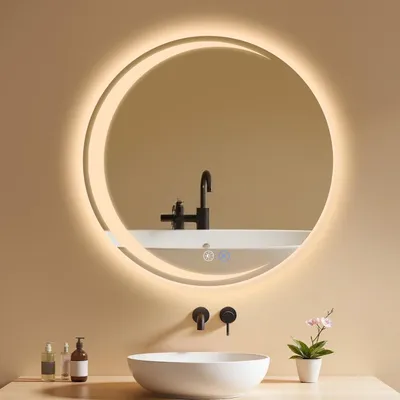 Obrázek produktu pro Zrcadlo ZMH s osvětlením, nástěnné zrcadlo, kulaté, 70 cm, LED, IP44, kulaté zrcadlo s dotykovým spínačem a funkcí odmlžování  Zrcadlo s osvětlením, stmívatelné pro