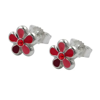 Produktbild von Ohrstecker Ohrring 65mm Kinderohrring Blume rot-lackiert Silber 925 silber 6,5mm