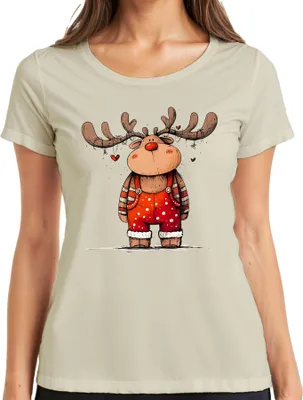Produktbild von Niedliches Rentier Lichterkette Rotnase Weihnachten Geschenk Damen T-Shirt, Natur, XXL
