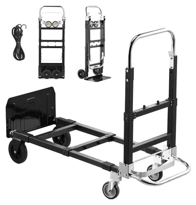 Image de Diable 2 en 1 VEVOR, pliable, capacité de charge de 227 kg en mode 4 roues, chariot de transport transformable avec poignée réglable, diable, chariot de transport pour déménagements, bureau, entrepôt