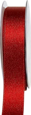 Produktbild von Satinband mit Glimmer Rot 25mm 20m Geschenkband Weihnachtsdeko Adventskranz