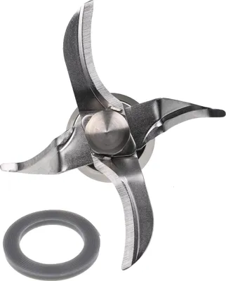 A set of replacement blades and a gasket for a food processor.
