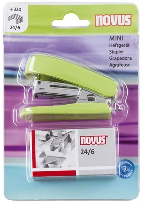 Produktbild von Novus Heftgerät Mini, bis 12 Blatt grün, im Blister