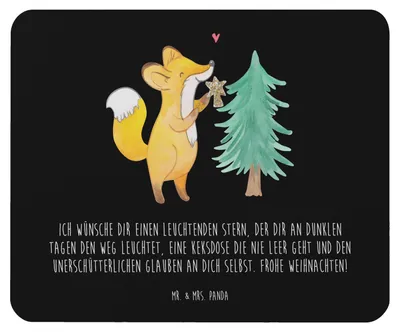 Produktbild von Mr. & Mrs. Panda Mousepad Fuchs  Weihnachtsbaum - Schwarz - Geschenk, Weihnachtsdekoration, computermatte, Weihnachtsmann, Mauspad, Mouse Pad, Schlittschuh, Weihnachten