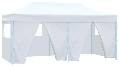 Image de vidaXL Tente de réception professionnelle Pliable avec 4 parois latérales 3×6m Acier blanc