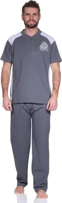 Produktbild von Herren Pyjama Sommer Schlafhose und Shirt kurz-arm; Grau M