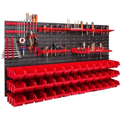 Produktbild von 39 Stapelboxen Werkzeughalter Wandregal Werkstattregal Werkzeugwand 156x78cm Werkzeughalter Lagersystem Schüttenregal Sichtlagerkästen Extra Starke Wandplatten Regal Erweiterbar Werkstattregal Lagerre