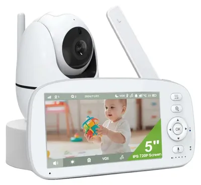 Obrázok produktu pre Detský monitor, rozlíšenie 720p, 5-palcový displej, dosah až 300 metrov bezdrôtového pripojenia, detekcia pohybu, monitorovanie teploty
