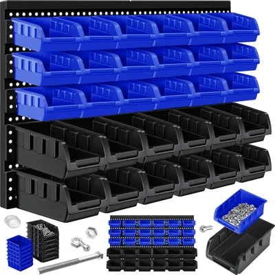 Produktbild von Masko® Stapelboxen Wandregal 32tlg Box Sichtlagerkästen Schüttenregal Steckregal