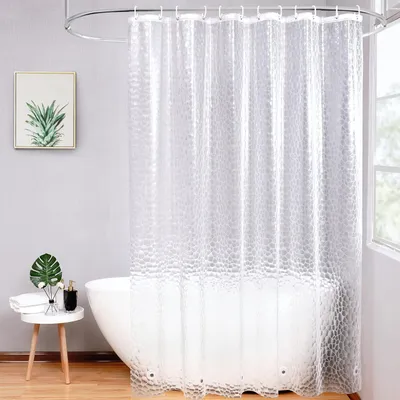 Productafbeelding van Douchegordijn 240x200 cm, transparant met 5 magneten aan de onderkant, schimmelwerend en waterdicht. Douchegordijn met 16 ringen, met een honingraatpatroon, waterdicht voor badkuip/badkamer.