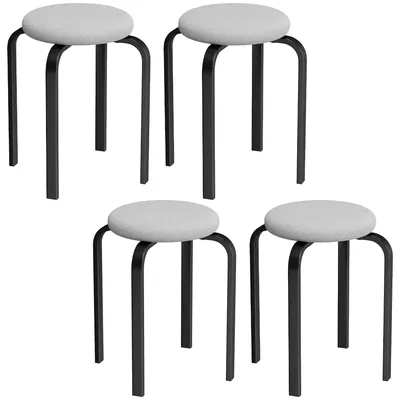Produktbild von Stapelhocker Set mit 4 Stück, Moderne Gepolsterte Runde Hocker ohne Rückenlehne für Küche, Esszimmer, Grau