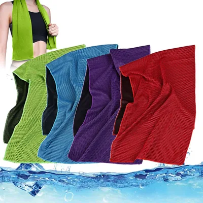 Produktbild von 4-teiliges Kühlhandtuch, Fitness-Handtuch, Kühlhandtuch für sofortige Kühlung, mit 4 wasserdichten Taschen, Mikrofaser-Sporthandtuch für Camping, Wandern, Yoga, Golf, Reisen (30 x 100 cm)