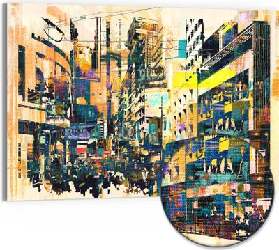 Produktbild von DEQORI Hybrid Leinwand Bild 90x60 cm 'Moderne Stadtansicht' Wandbild Glas flach modern
