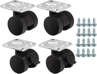 Produktbild von Set Möbelrollen AACHEN Ø 35 mm schwarz 2 x mit und 2 x ohne Bremse (Feststeller) inkl. Schraubenset Anschraubplatte 47 x 47 mm Belastbarkeit bis 160 kg (40 kg pro Transportrolle)
