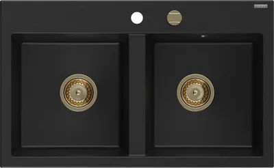 Immagine prodotto di Mexen Hektor lavello in granito a 2 vasche 800 x 480 mm, nero, sifone dorato - 6521802000-77-G