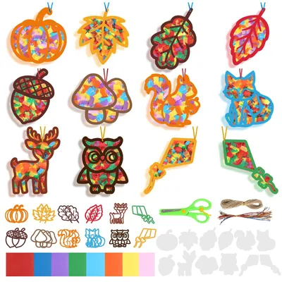 Imagen del producto de 24 piezas. Set de manualidades otoñales para decorar ventanas. Kits de manualidades de papel con temática otoñal