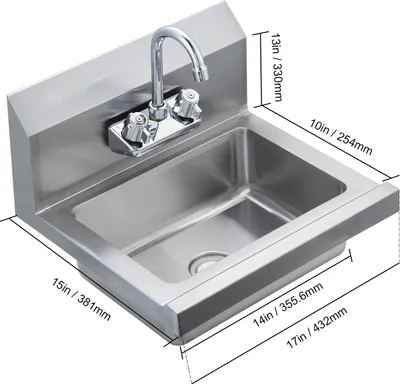 Produktbild von Handwaschbecken, langlebiger Edelstahl, auslaufsichere Armatur, Kein Baffle