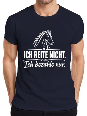 Zdjęcie produktu dla Koszulka męska, kolor granatowy, rozmiar M. Nadruk: "Nie jeżdżę konno. Tylko płacę za konia." (Humorystyczne, sarkastyczne)