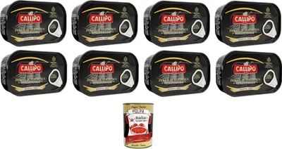 Produktbild von Callipo Filetti di Ventresca di Tonno all'olio di oliva Thunfischbauchfilets in Olivenöl 8x125gr + Italian Gourmet polpa 400g