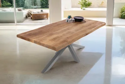 Produktbild von Esstisch Baumkante 180 x 90 cm Mangoholz Rough Spider-Gestell silber CALI