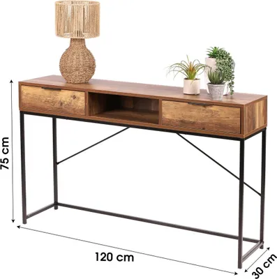 Productafbeelding van Entreeconsole in etnische stijl met 2 lades – walnootkleur, afmetingen 120x30x75 cm
