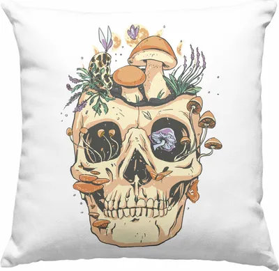 Produktbild von Trendation - Totenkopf Deko-Kissen mit Füllung 40x40 Geschenk Pilzsammler Pilze Frauen Damen Tattoo Geschenkidee Grafik (Grau)