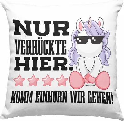 Produktbild von Trendation - Lustige Nur Verrückte Hier Deko-Kissen mit Füllung 40x40 Mit Spruch Einhorn  Deko-Kissen mit Füllung 40x40 Geschenk Mama Freundin Kollegin Geschenkidee Arbeit Frauen (Blau)