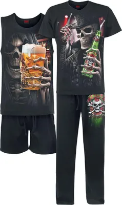Produktbild von Spiral Schlafanzug Herren Triple 6 schwarz Geschenke, Gothic 100% Baumwolle S