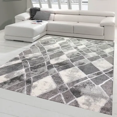 Obrázok produktu pre Moderný dizajnový koberec s abstraktným kosoštvorcovým vzorom v sivej farbe Veľkosť - 120 x 170 cm