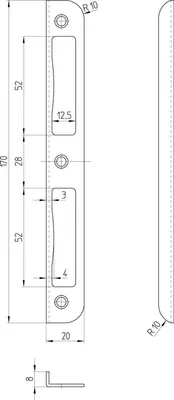 Image de Gâche équerre R 10 ronde Obturateur 8 mm 1 WB 2492, nickel-argent laqué