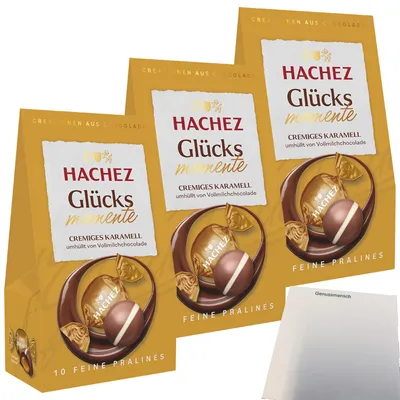 Produktbild von Hachez Schokolade Glücksmomente Karamell 3er Pack (3x112g Packung) + usy Block