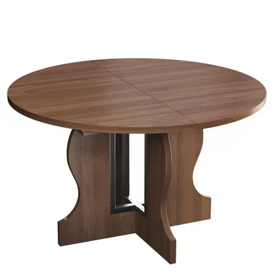 Produktbild von Mondeer Ausziehbarer runder Esstisch 110-150 cm oval mit massivem Holzgestell und intelligentem Auszugsystem für Küche & Wohnzimmer in Walnuss