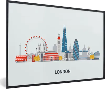 Produktbild von MuchoWow® Gerahmtes Poster London - England - Skyline 90x60 cm - Poster mit Schwarzem Bilderrahmen Wandposter Rahmen Foto Bilder - Fotorahmen - Foto-Plakat
