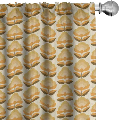 Zdjęcie produktu dla ABAKUHAUS Retro zasłony, firanki, kwiatowy wzór z lat 60. Nostalgiczny rytmiczny wzór w naturalnych odcieniach, 2 sztuki 75 x 225 cm, ciemnożółty cielęcy