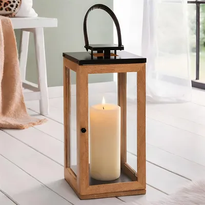 Produktbild von Laterne „Modern Chic" aus Mango Holz, Kerzenständer 20x20x50 cm groß, Windlicht Kerzenhalter