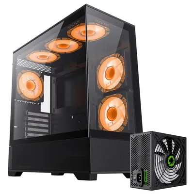 Immagine prodotto di Case da gaming GAMEMAX VISTA AB Midi-Tower nero, 1 porta USB 3.0 + 1 porta USB 2.0, 1 porta USB-C, audio + alimentatore GP-750 da 750 W 80+ Bronze