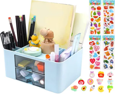 Produktbild von Schreibtisch-Organizer mit Schublade und 5 Fächern, blau