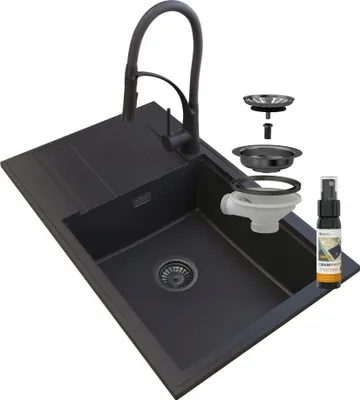 Produktbild von Granitan | Granitspüle LOUIS - 800 x 500 mm - Schwarz - Minimalistisches Design - Inklusive NEXO Armatur
